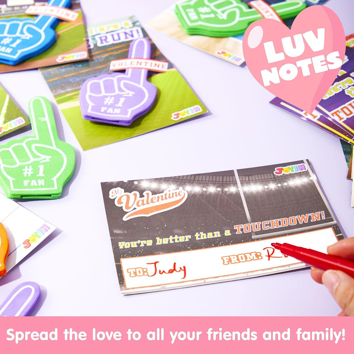 JOYIN 28 Pcs Valentines Day Foam Fingers with Cards for Kids, Valentine’s Greeting Cards, Classroom Exchange Gift for Kids, Holiday Reward Prizes and Party Favor ( box damaged)