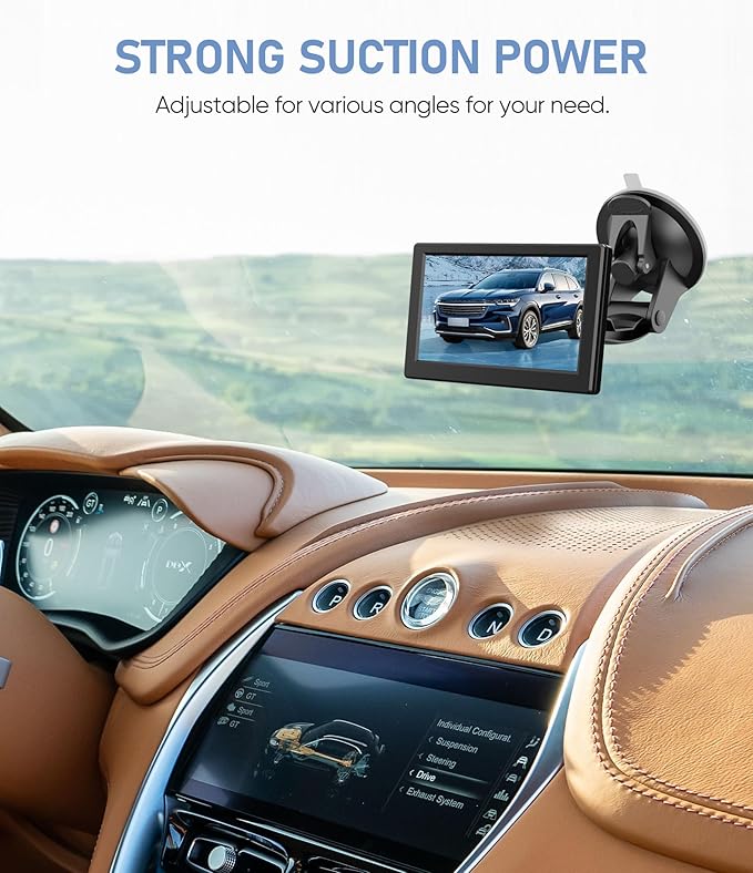 PixelMan Upgraded Windshield Mount for Backup Camera, 4.3 Inch Monitor, Suction Cup Bracket, Reverse Camera Display
