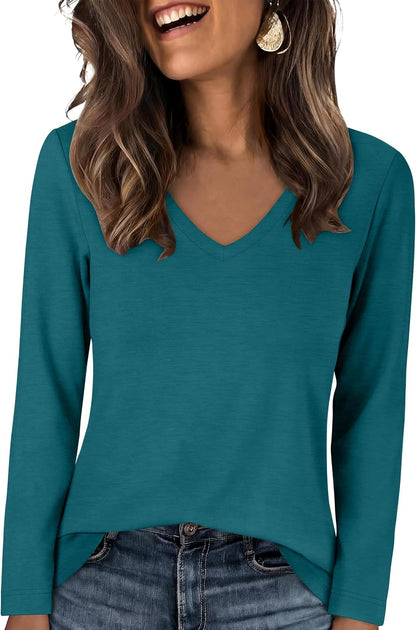 SONOMA, Women's Long Sleeve Shirts V Neck Top | Soft Comfy Stretchy Spacer Tshirts, Basic Tee, Winter Layer Clothing, Business Casual Work Fall Outfits?Travel Daily Wear .