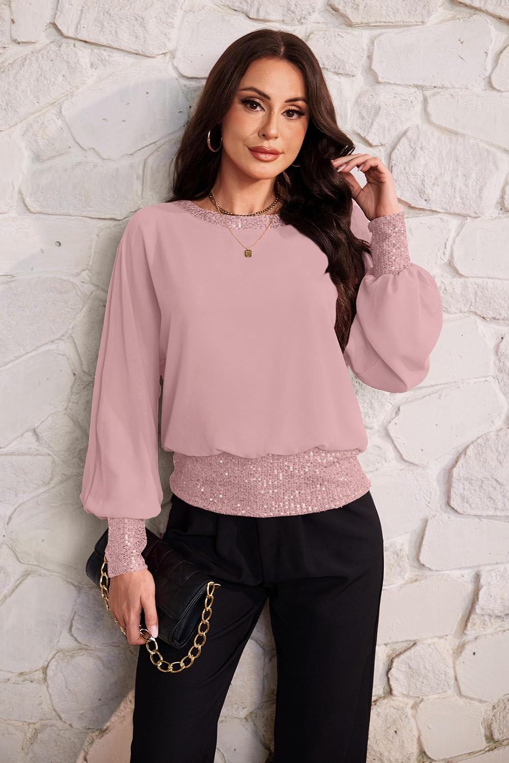 For G and PL Women's Dressy Sequin Formal Wedding Top Cocktail Party Shirt | Sequined Sparkle Sparkly Glitter Glitzy Shimmery Bling Beaded Elegant Fancy Evening Blouse Tunic