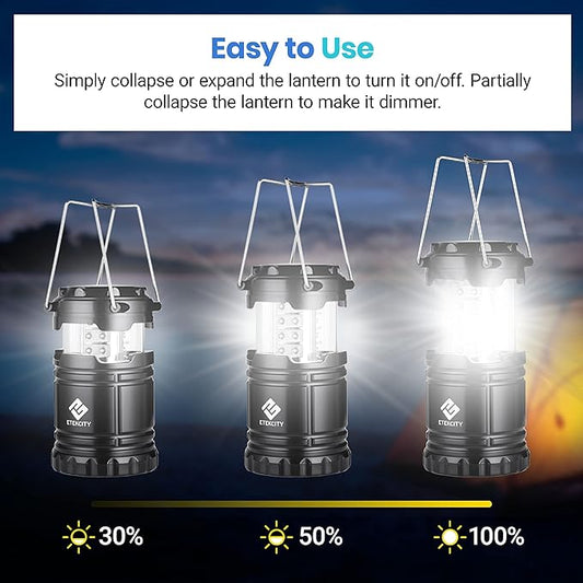 Etekcity Camping Lanterns for Power Outages 4 Pack, Flashlight for Camping Essentials, Emergency Led Battery Operated Lights, Survival Kit and Gear for Hurricane, Black