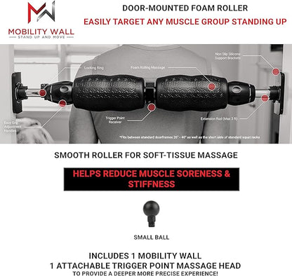 Mobility Wall- Stand Up Door Mounted Smooth Foam Roller for Soft Tissue Massage & Muscle Recovery for Exercise, Includes 1 Trigger Point Attachments
