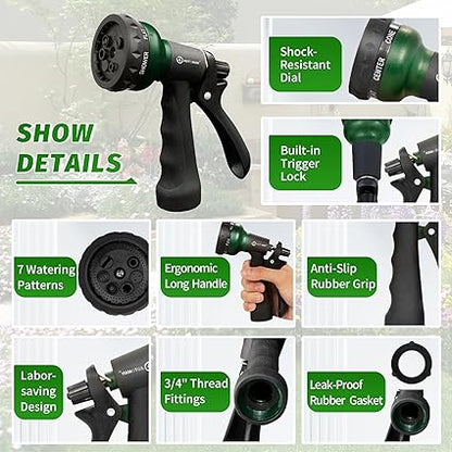 AUTOMAN Garden Hose Nozzle, Water Sprayer Nozzle with 7 Adjustable Watering Patterns,Slip Resistant Nozzle for Plants,Lawn,Washing Cars,Window Cleaning,Showering Pets  Outdoor Fun.