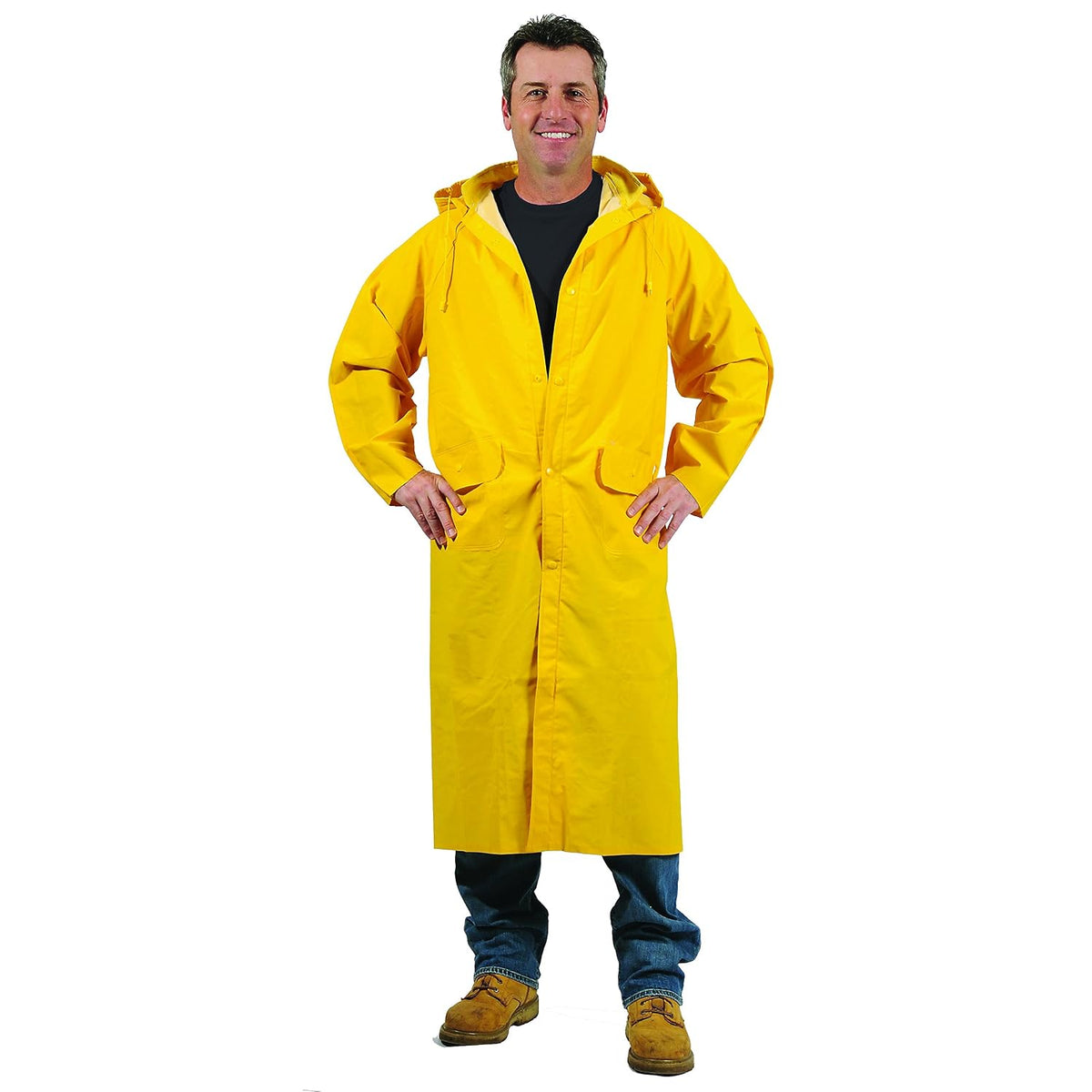 Galeton 7970-4XL-YW Repel Rainwear 0.35 mm PVC Raincoat, 48" Long, Yellow 4X-Large