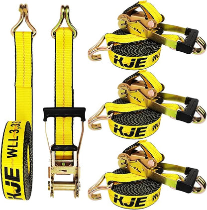 KJE 4 Pack Ratchet Straps Heavy Duty,2" x 27' Ratchet Strap 3,333 Lbs Working Load Limit,Tie Down Ratcheting with J-Hook, Cargo Straps for Truck,Trailer,Moving Appliances