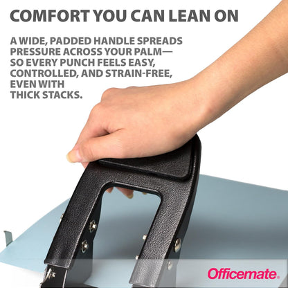 Heavy Duty 2-Hole Punch, Padded Handle, Black, 50-Sheet Capacity (prong fasteners missing)