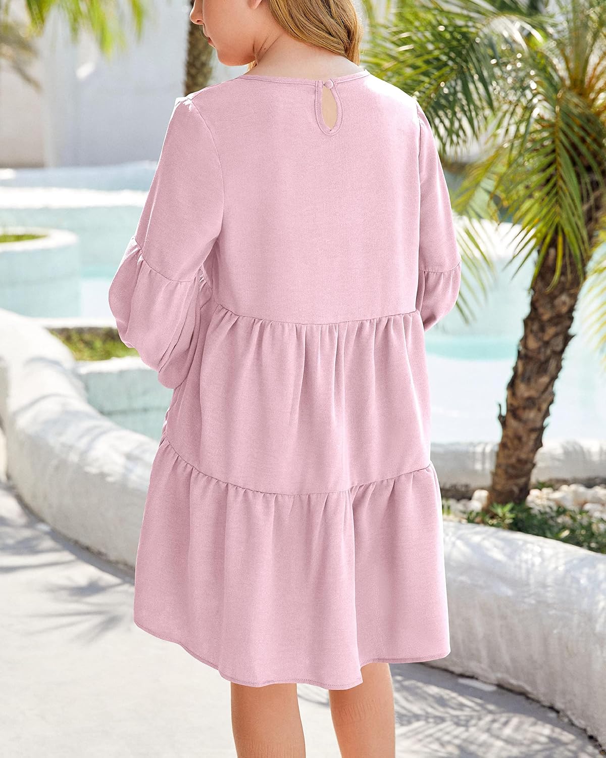 Imily Bela Girls Casual Tunic Dresses V Neck Long Short Sleeve School Party Swing Dress 5-14 Years