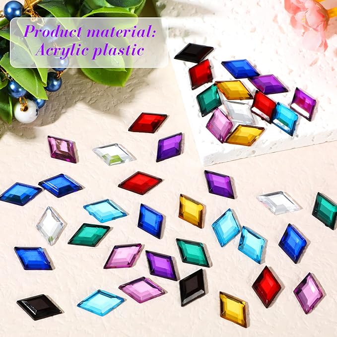 100 Pcs Flat Back Diamond Acrylic Crystal Rhinestones Plastic Gems for Bedazzling Acrylic Jewels for Jewelry Making Costume Cosplay Embellishments, 0.43 x 0.71 Inch