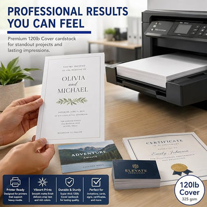 120lb Cover Thick Cardstock Paper - Plain Heavy Bright White Stock - 8.5" x 11" (50 Sheets)