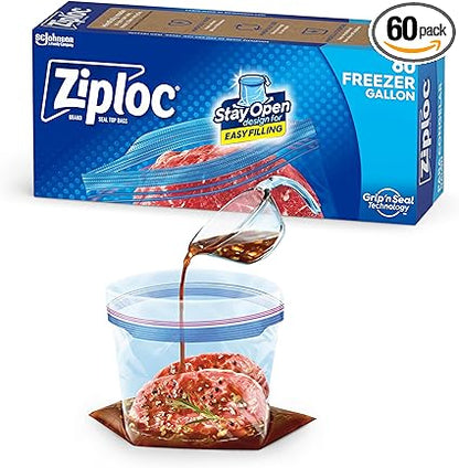 Ziploc Freezer Bags with New Grip 'n Seal Technology, Easy Open Tabs, Gallon, 60 Count
