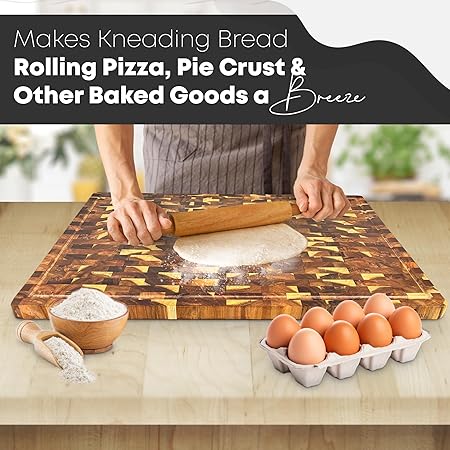 30" x 20" Acacia Wood End Grain Cutting Board Extra Large, XXXL Noodle Board Stove Cover, Heavy-Duty Butcher Block, 3XL Meat Chopping Board, Oversized Turkey Carving Board, Charcuterie Board
