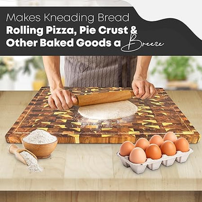 30" x 20" Acacia Wood End Grain Cutting Board Extra Large, XXXL Noodle Board Stove Cover, Heavy-Duty Butcher Block, 3XL Meat Chopping Board, Oversized Turkey Carving Board, Charcuterie Board