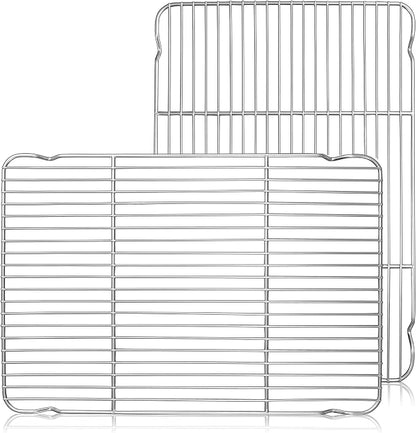 Herogo Cooling Rack Set of 2, Stainless Steel Large Baking Oven Rack, 16.5" x 11.5" Fit Half Sheet Pan, for Cooling Grilling Roasting Bacon Cake Cookies, Rust Resistance