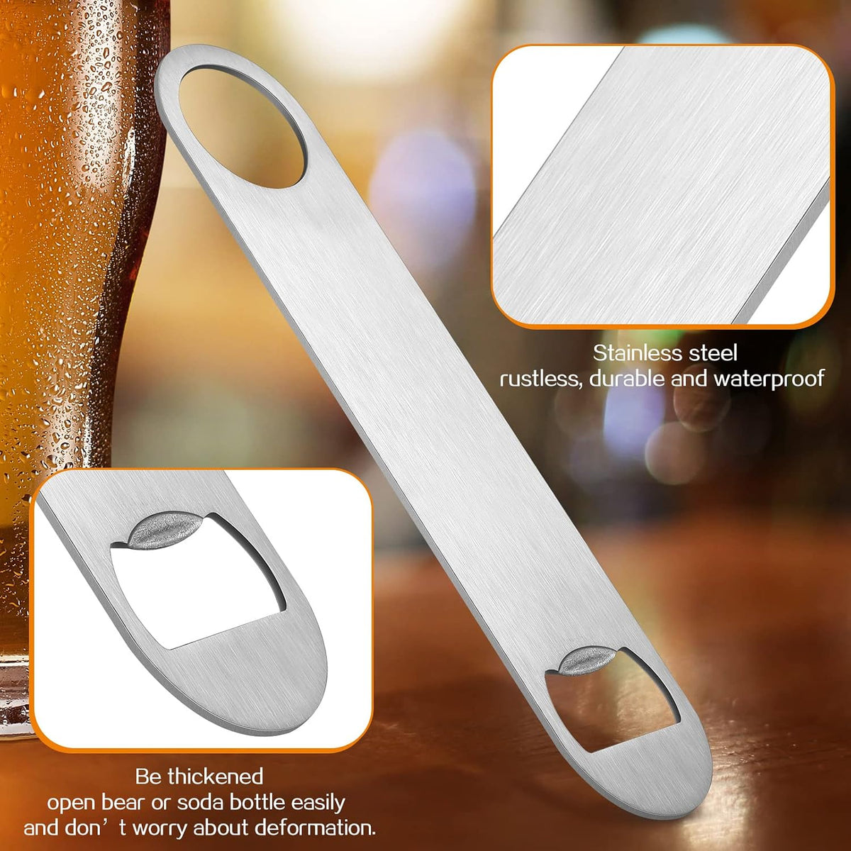 Pack of 20 Flat, Stainless Steel Beer Openers Sublimation Bottle Opener Blanks Heavy Duty Bar Funny for Bartender, Men Women Kitchen Party Supplies, 7 Inch (Silver)