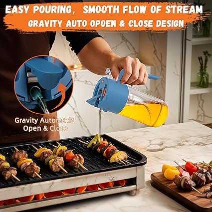Oil Sprayer for Cooking, 2 in 1 Olive Oil Dispenser Bottle for Cooking,500ml17oz Glass Olive Oil Sprayer, Patented, Continuous Spray with Portion Control, for Kitchen, Air Fryer, Salad, BBQ - Blue