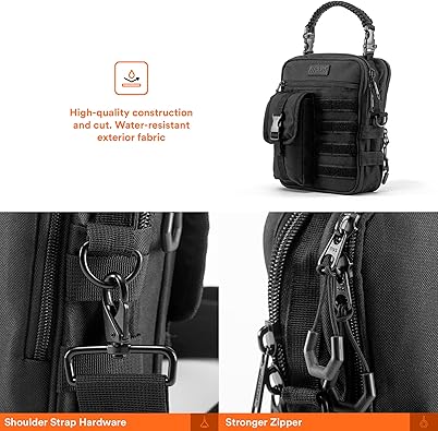 Fitdom Black Small Tactical Messenger Bag For Men. This EDC Has Multiple Ways to Carry as Sling, Shoulder, Crossbody, Waist.