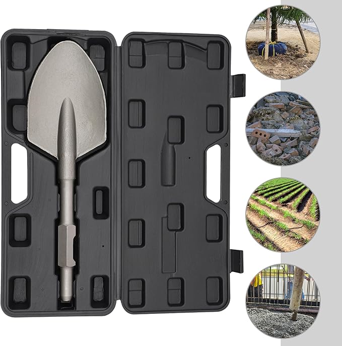 Clay Spade, 17.3" x 5.3" Steel Drill Shovel Bit,1-1/8 in Hex Shank Chisel Bit with Carrying Case, for Digging in Gardening, Backyard Landscaping on Clay Gravel Soil Sandstone