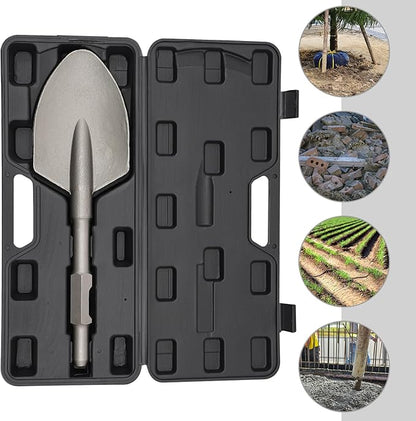 Clay Spade, 17.3" x 5.3" Steel Drill Shovel Bit,1-1/8 in Hex Shank Chisel Bit with Carrying Case, for Digging in Gardening, Backyard Landscaping on Clay Gravel Soil Sandstone