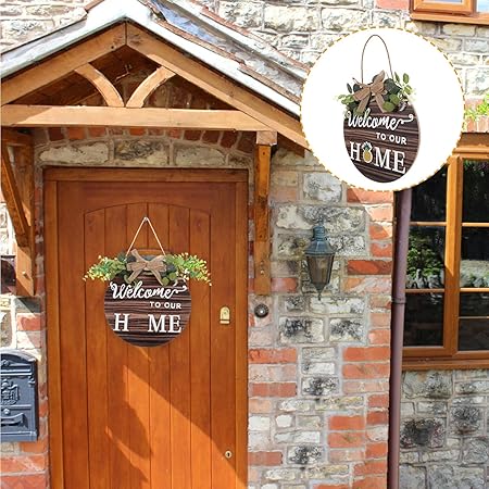 Garneck 1 Set Interchangeable Seasonal Welcome Sign Rustic Wood Welcome to Our Home Sign Wall Hanging Porch Decoration for Spring Summer Fall Holiday Decor, 29.50X29.50X0.90CM, Brown