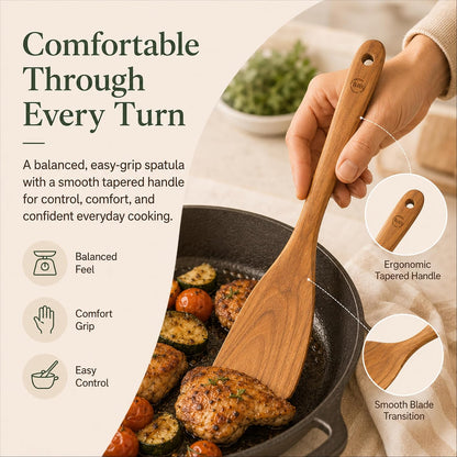 11.5 Inch Teak Wood Spatula/Turner for RIGHT Hand | Versatile Spatula, Durable, Healthy and High Moist Resistance for Non Stick Cookware