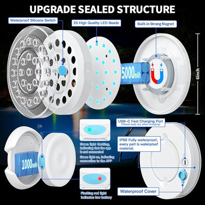 Pool Lights for Above/In Ground Pools Only , Portable Smart Magnetic Underwater IP68 Waterproof LED Light Rechargeable