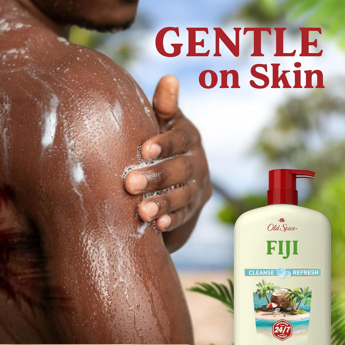 This Old Spice body wash with Fiji palm tree and coconut scent leaves you feeling refreshed and invigorated, like a tropical paradise. It's a popular product!