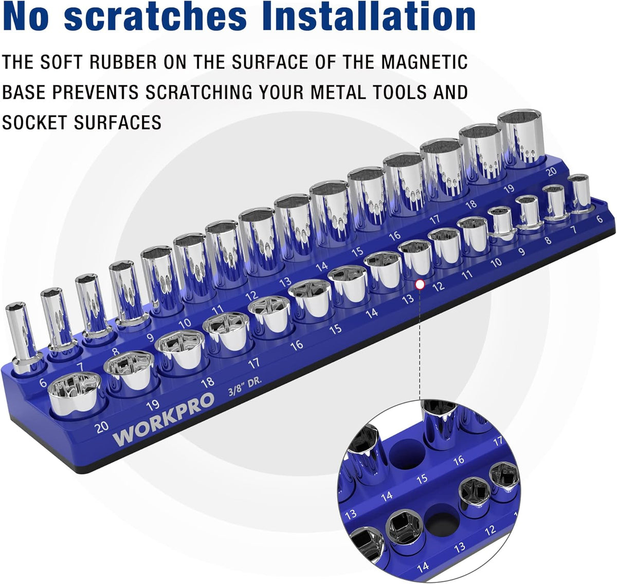 WORKPRO 3/8" Metric Magnetic Socket Organizer, Holds 30 Pieces, Standard & Deep Sockets (Sockets Not Included)