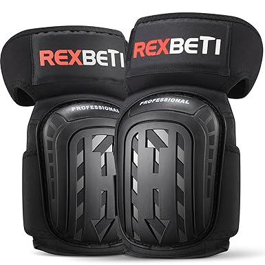 REXBETI Knee Pads for Work, Construction Knee Pads for Men, Heavy Duty Comfortable Anti-slip Foam Gel Knee Pads for Gardening Flooring and Cleaning, Strong Stretchable Straps, Black