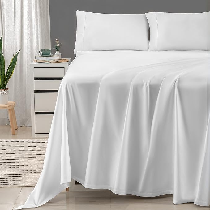 Threadmill 100% Cotton Sheets for Queen Size Bed - 600 Thread Count Queen Bed Sheets Set with 16Ó Deep Pocket - Sateen Weave 4-Piece Bedding Set with Cooling Effect, White