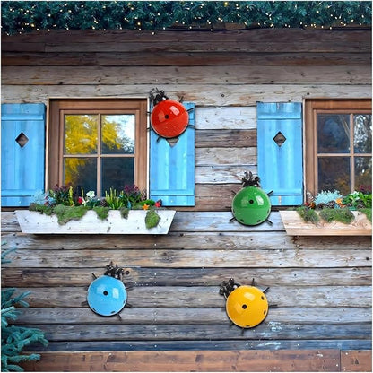Metal Garden Decor for Outside Cute Ladybugs Art Lawn Ornaments Wall Sculptures  Statues Outdoor Fence(Red)