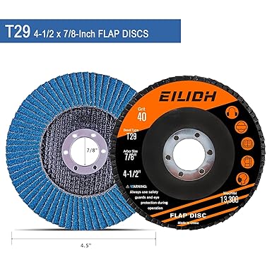 EILIDH Blue Sand 4 1/2 x 7/8-Inch Zirconia Type 29 Flap Disc,Sanding Disc for Grinding, Rust Removal,Finishing Grinding Disc (10 Pack)-40Grit