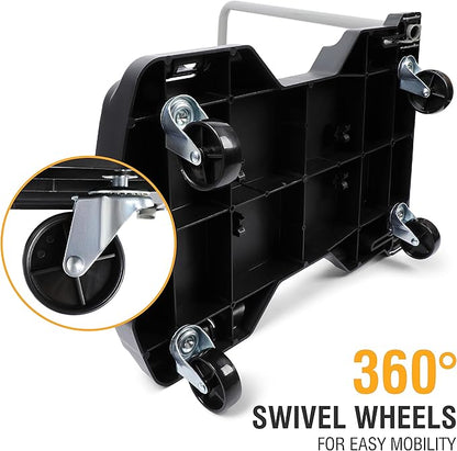 Olympia Tools Fully Folded Resin Push Cart Dolly - 330 Lb. Loading Capacity Foldable Moving Platform Cart Hand Truck - Black Collapsible Heavy Duty Folding  Rolling Flatbed Cart with 4 Swivel Wheels