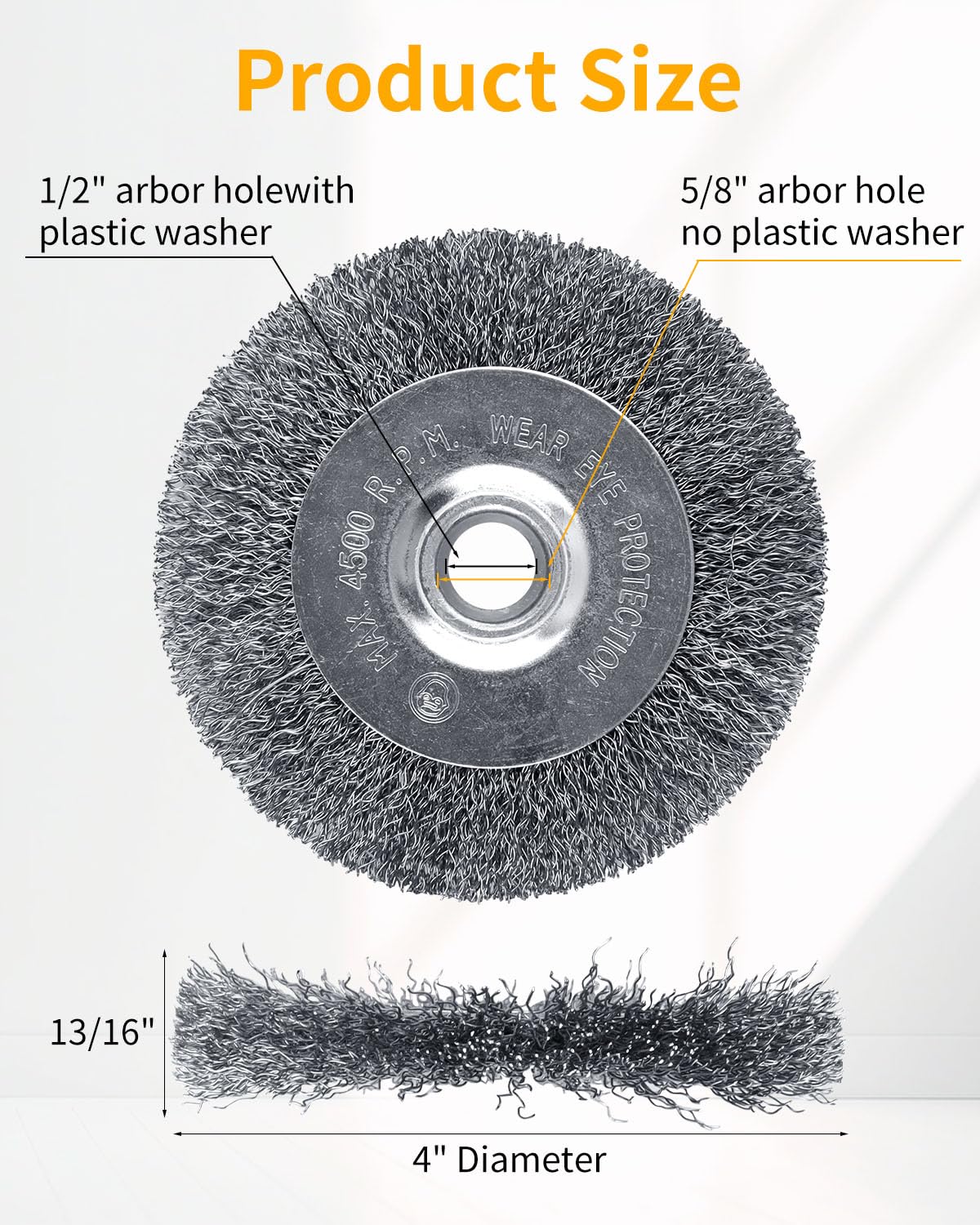 8 Inch Wire Wheel for Bench Grinder - Fine Crimped Wire Brush with 1/2" and 5/8" Arbor(0.012Inch Wire Size), Efficiently Polish Nuts, Bolts and Assorted Car Parts.