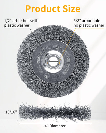 8 Inch Wire Wheel for Bench Grinder - Fine Crimped Wire Brush with 1/2" and 5/8" Arbor(0.012Inch Wire Size), Efficiently Polish Nuts, Bolts and Assorted Car Parts.