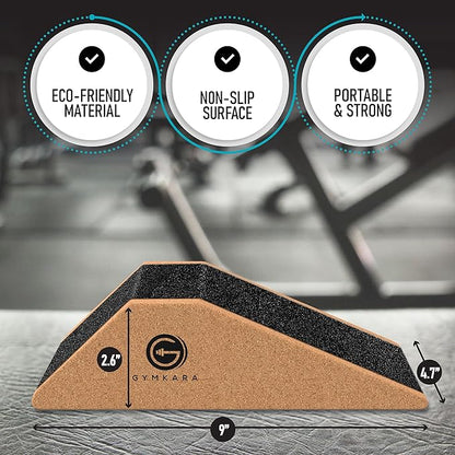 Squat Wedge Block Cork 2 Pack - Non Slip Heel Elevated Squat Wedge and Calf Raise Block - Slant Board for Squats to Avoid Muscle Strain and Optimize Squat Form