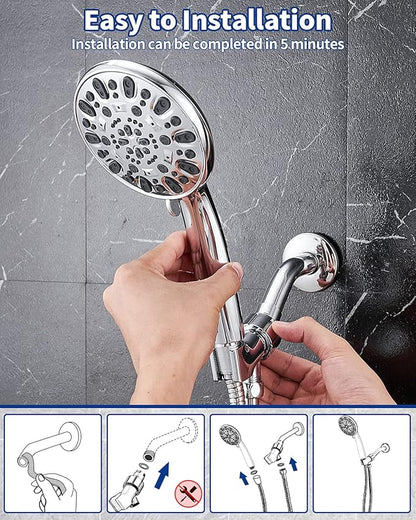 High Pressure Handheld Shower Head VMASSTONE 7-Spray Setting Showerhead Kit with 59" Stainless Steel Hose and Adjustable Mount for Showering Enjoyment Even at Low Water Flow (HM-002 Chrome)