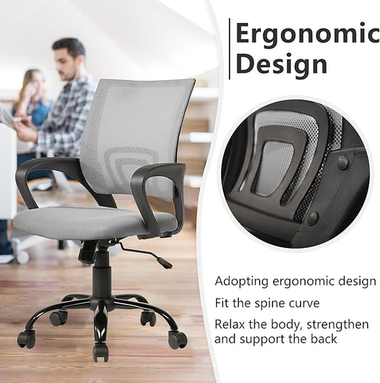 PayLessHere Ergonomic Office Computer Chair, Adjustable, Comfortable, Mid-Back, Swivel, with Lumbar Support for Home Office (Pack of 1, Grey)