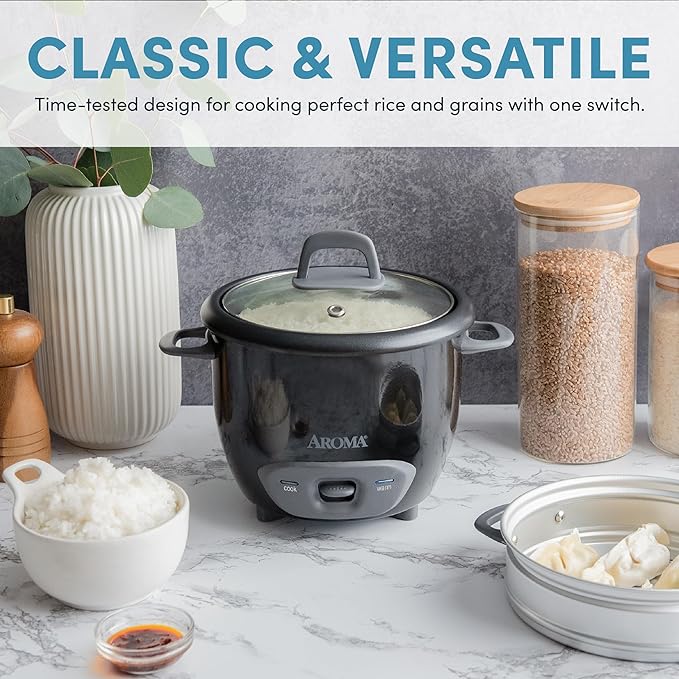Aroma Housewares 6-Cup (Cooked) Pot-Style Rice Cooker and Food Steamer, Black ARC-743-1NGB