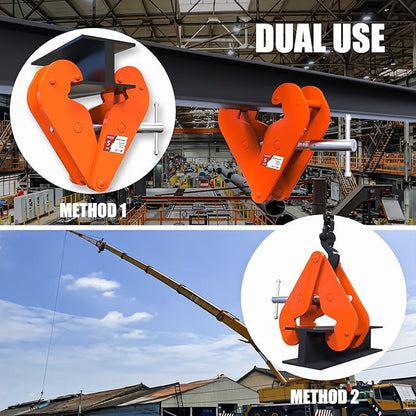 Orange Vertical Beam Clamp - 5 Ton (11000lbs) Capacity, 3.15-12.6Inch Opening Range, Heavy Duty Steel Clamp Tool