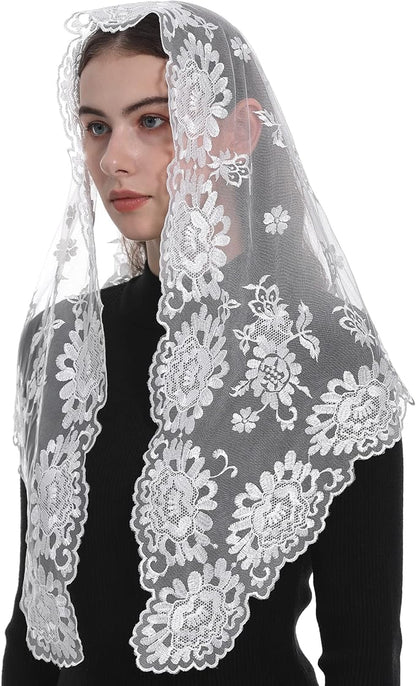 Bozidol Church Mantilla - Catholic Veil With Triangle Holy Virgin Embroidery - Traditional Mass Chapel Veil