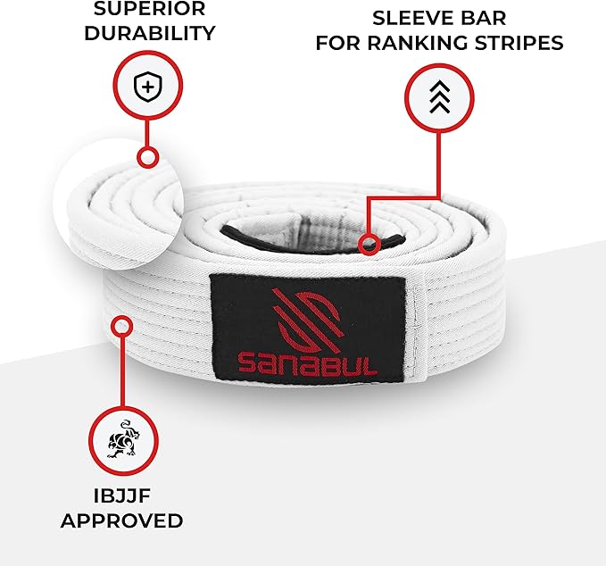 Sanabul BJJ Belt for Men  Women - Brazilian Jiu Jitsu With Ranking Stripes Sleeve Bar - Kids Gi Belt