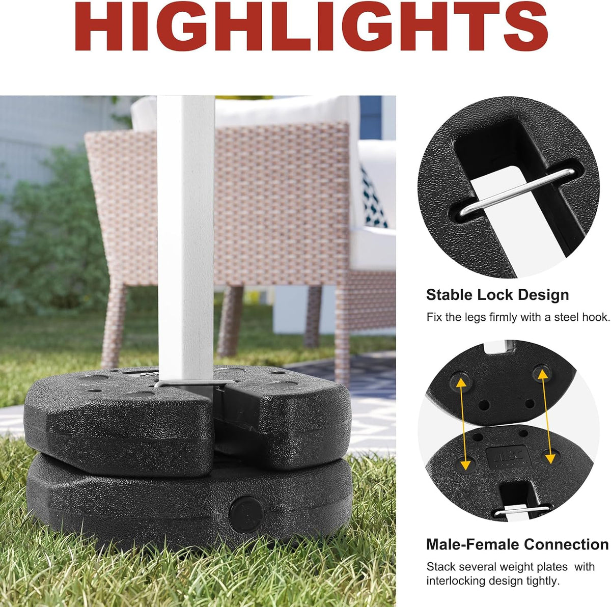 ABCCANOPY Easy Canopy Weights with Lock Design for Wind Resistance, No Sliding, Stably Secure Tents, Canopies, and Umbrellas at Outdoor Events, 4Pack (27LB) (Weight Only)