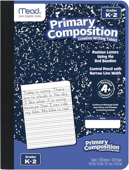 Mead Primary Composition Book, Primary Ruled Journal, Grades K-2, 7-12" x 9-34", 100 Sheets, Blue Marble (09902)