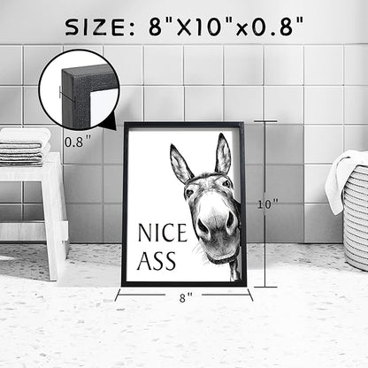 Framed Bathroom Wall Art, Donkey in Bathroom for Bathroom Wall Decor Farmhouse Home Bathroom Decor Sets Funny Bathroom Signs (8"x10",Black)