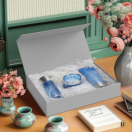 5 Pack Gift Boxes with Lids, 11 x 8.2 x 2.3 Inches Packing Box for Presents Ribbon Magnetic Closure, Luxury Wrapping Gift Boxes for Weddings, Birthdays, Chrismas, Halloween, Silver