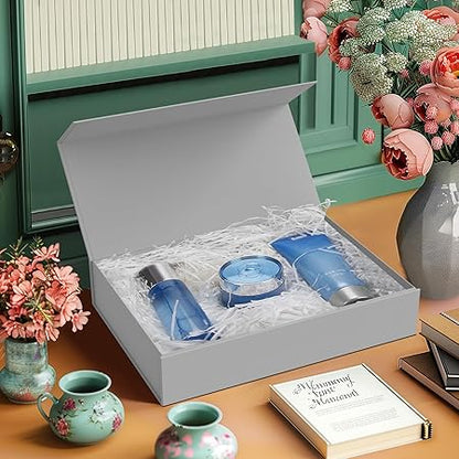5 Pack Gift Boxes with Lids, 11 x 8.2 x 2.3 Inches Packing Box for Presents Ribbon Magnetic Closure, Luxury Wrapping Gift Boxes for Weddings, Birthdays, Chrismas, Halloween, Silver