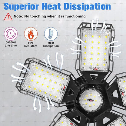 2-Pack LED Garage Lights - 160W, 16000LM 6500K with 51 Deformable Panels, Indoor Shop Light, E26E27 for Garage, Warehouse, Shop, Basement