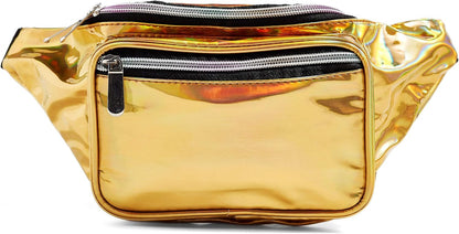Holographic gold fanny pack, perfect for festivals, parties, and outdoor adventures, waterproof, adjustable, and spacious. Others are loving it!