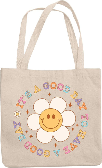 It's a Good Day to Have a Good Day, Retro Flower Art Merch Gift, 12oz Canvas Tote Bag