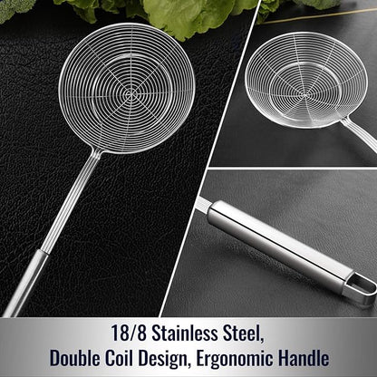 Hiware Solid Stainless Steel Spider Strainer Skimmer Ladle for Cooking and Frying, Kitchen Utensils Wire Strainer Pasta Spoon, 5.4 Inch